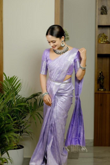 Lavender Soft Silk Saree with Silver Zari Weaving