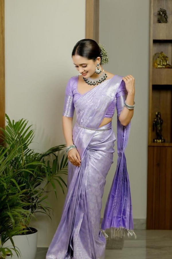 Lavender Soft Silk Saree with Silver Zari Weaving