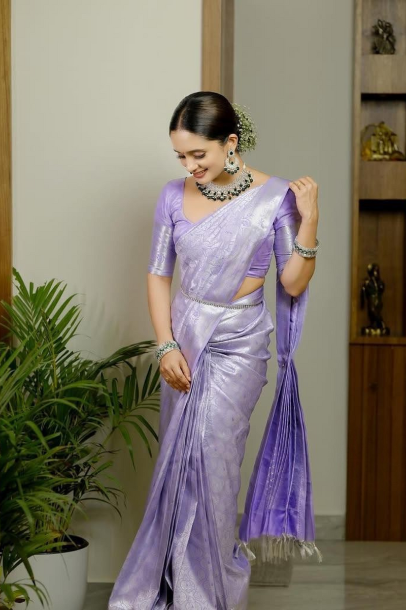 Lavender Soft Silk Saree with Silver Zari Weaving