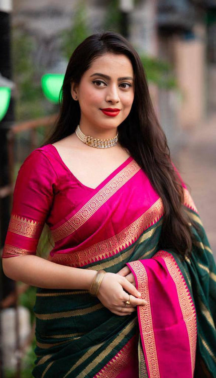 Whimsical Dark Green Soft Silk Saree
