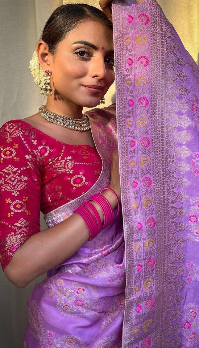 Purple Color Premium Soft Banarasi Silk Saree