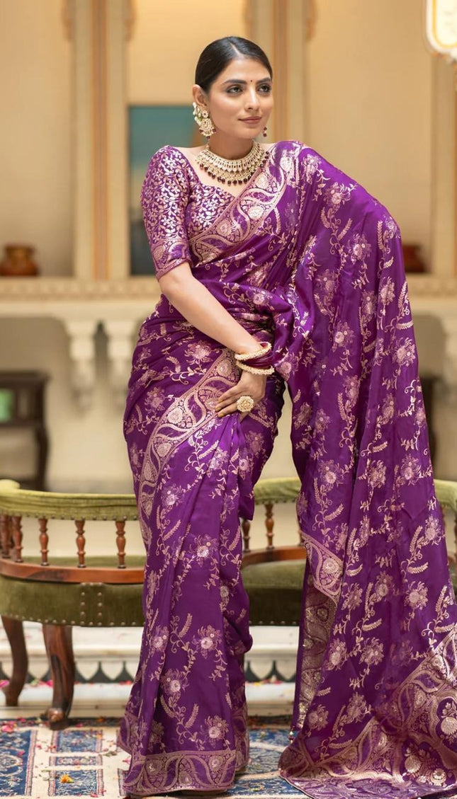 Hema Purple Banarasi Silk Saree