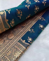 Prabhamati - Teal Banarasi Silk Saree with Zari Floral Weaving