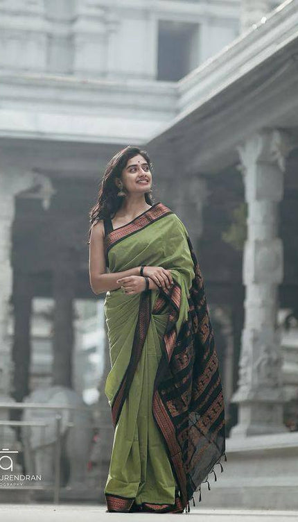 Imbrication Pista Soft Silk Saree