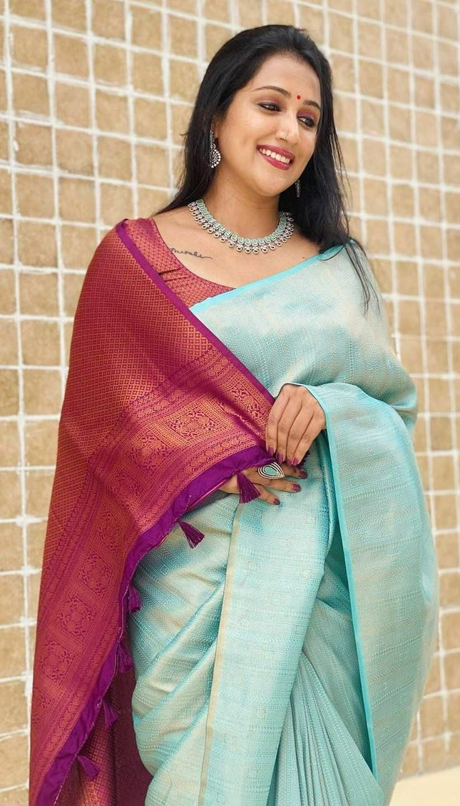 Dazzling Firozi Soft Silk Saree