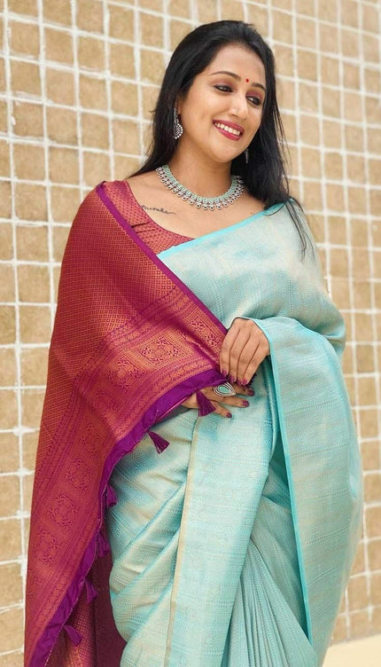 Dazzling Firozi Soft Silk Saree
