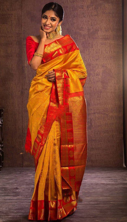 Adorning Yellow Soft Banarasi Silk Saree
