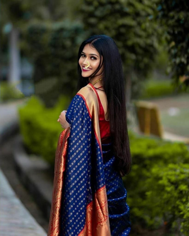 Glowing Royal Blue Soft Banarasi Silk Saree