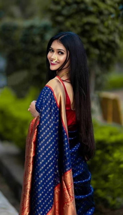 Glowing Royal Blue Soft Banarasi Silk Saree