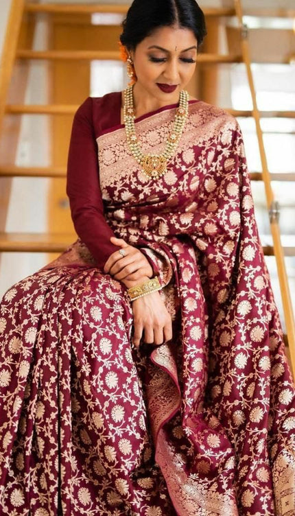 Wine Banarasi Silk Saree