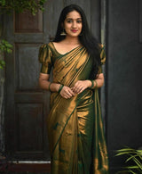 Dark Green Soft Lichi Silk Jacquard Saree