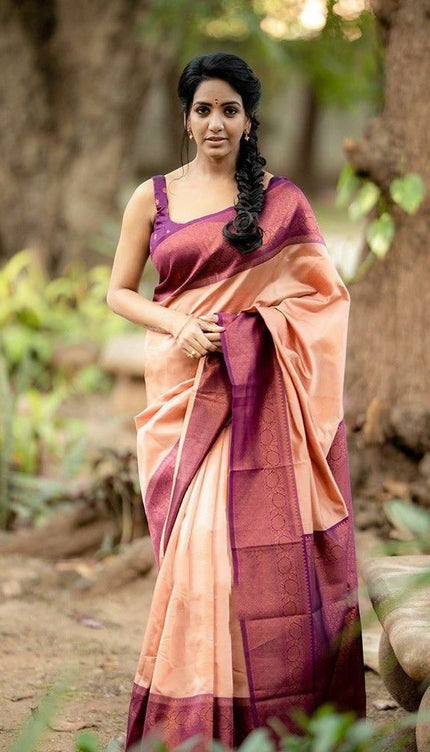 Outstanding Peach Soft Silk Saree