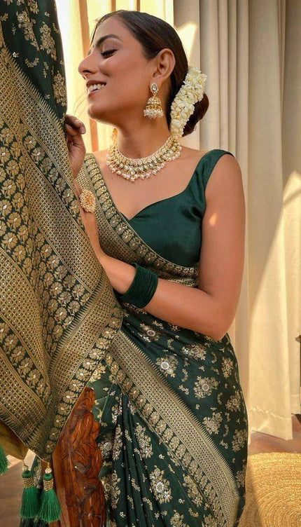 Laita Green Banarasi Silk Saree