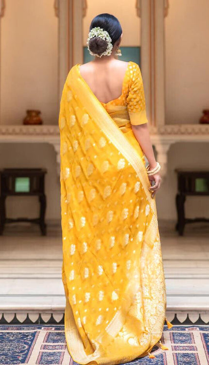 Hypnotic Yellow Soft Banarasi Silk Saree