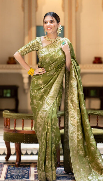 Nemesis Mehndi Soft Silk Saree