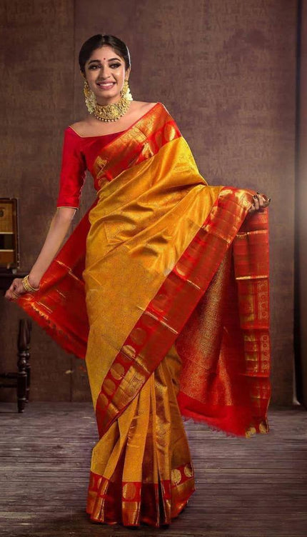 Adorning Yellow Soft Banarasi Silk Saree