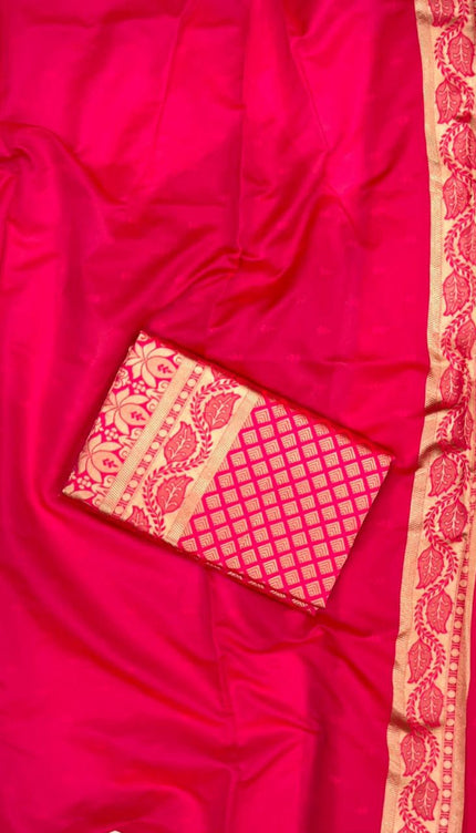 Bright Pink Soft Lichi Silk Saree