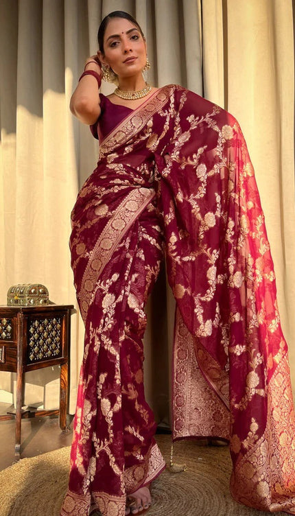 Laita Red Banarasi Silk Saree