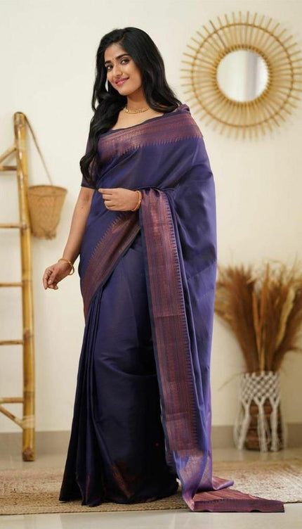 Lagniappe Navy Blue Soft Silk Saree