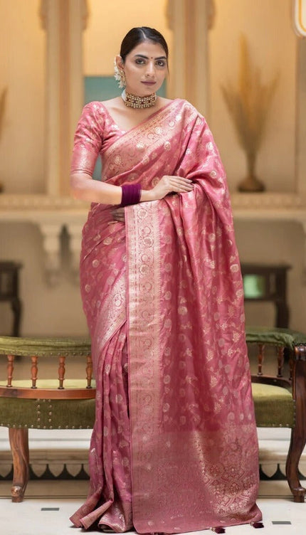Hira Peach Banarasi Silk Saree