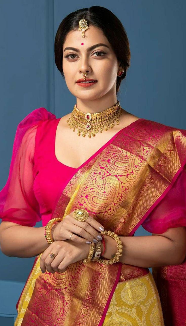 Lissome Yellow Soft Silk Saree