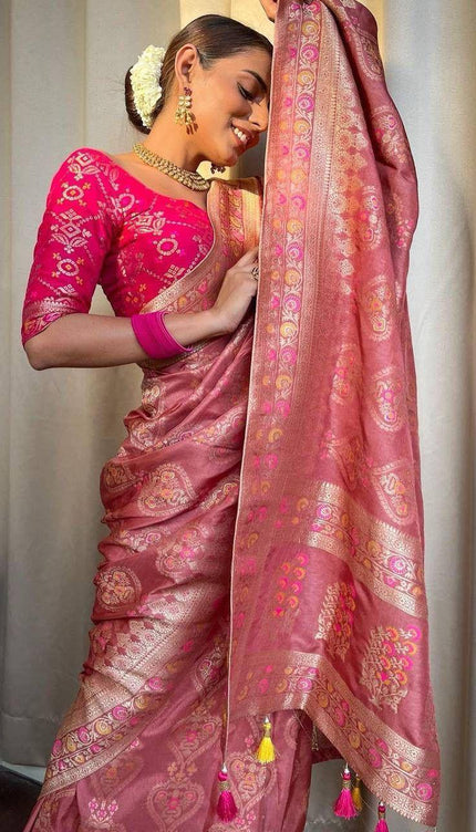 Attractive Peach Soft Silk Saree