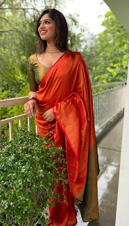 Evanescent Red Soft Silk Saree