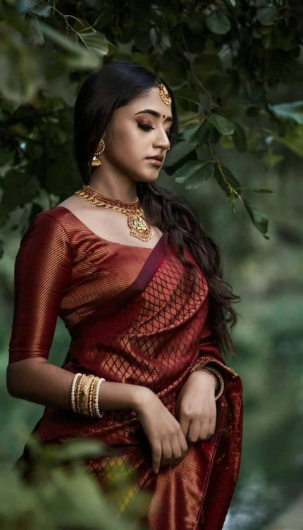 Unique Design Maroon Banarasi Soft Silk Saree