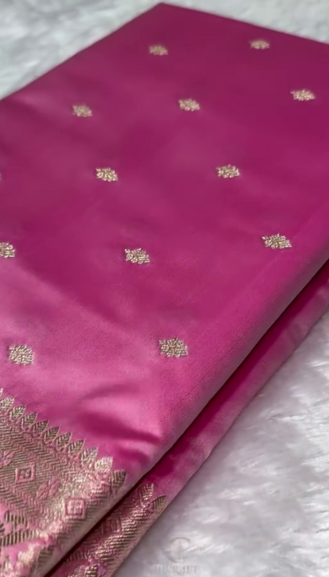 Tanirika - Pink Mashru Silk Saree with Golden Zari Butta & Royal Woven Pallu
