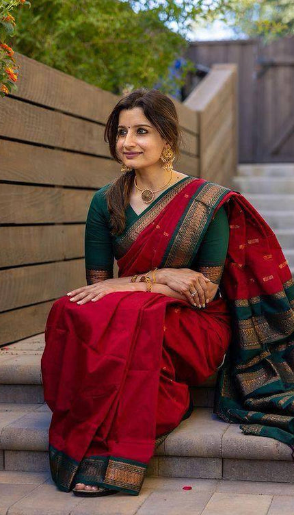 Woebegone Red Soft Silk Saree