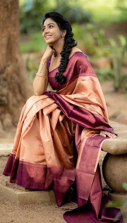 Outstanding Peach Soft Silk Saree