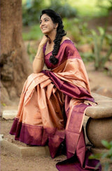 Outstanding Peach Soft Silk Saree
