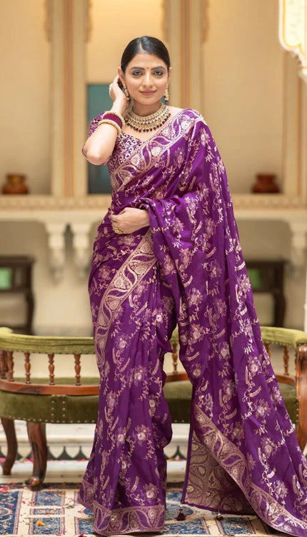 Hema Purple Banarasi Silk Saree
