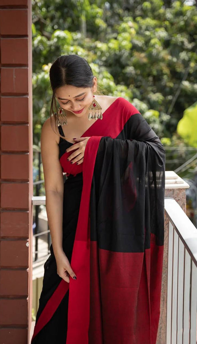 Beautiful Black Cotton Silk Saree