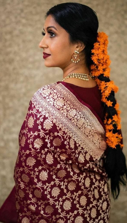 Wine Banarasi Silk Saree