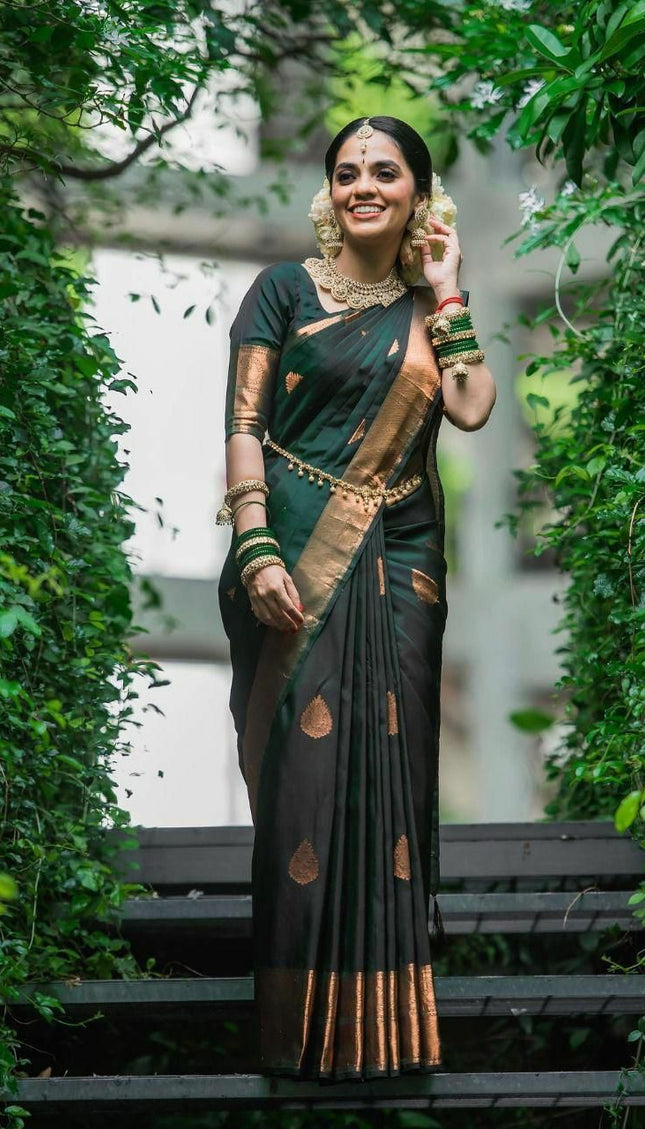Wedding Special Dark Green Jacquard Work Saree