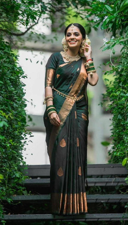 Wedding Special Dark Green Jacquard Work Saree