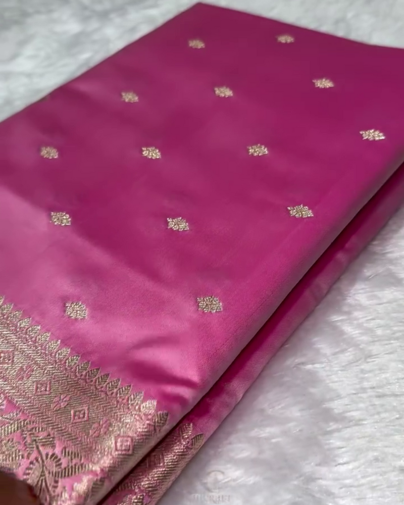Tanirika - Pink Mashru Silk Saree with Golden Zari Butta & Royal Woven Pallu