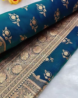 Prabhamati - Teal Banarasi Silk Saree with Zari Floral Weaving