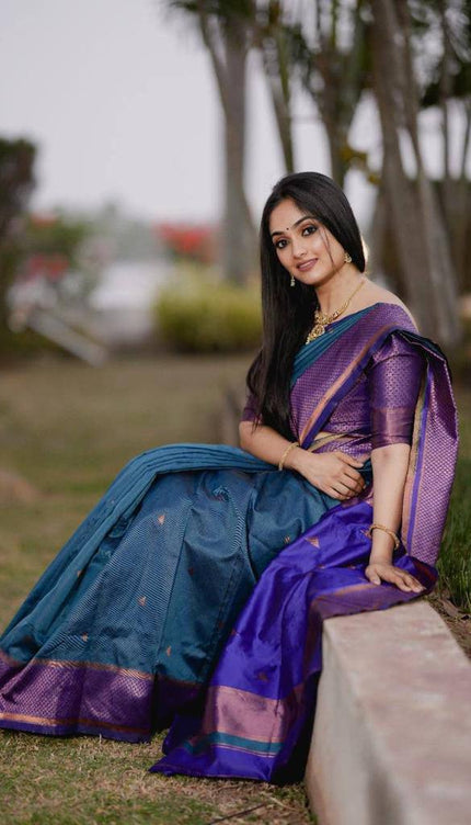 Blue Soft Lichi Silk Jacquard Work Saree