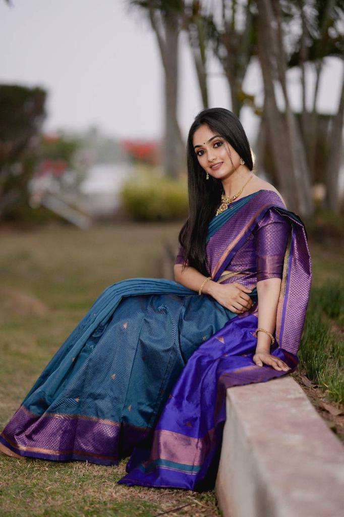Blue Soft Lichi Silk Jacquard Work Saree