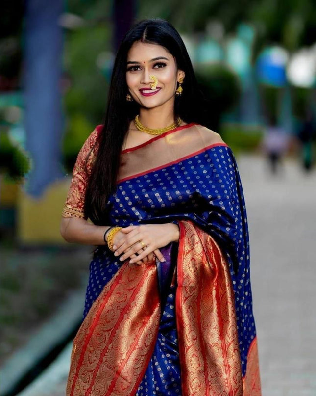 Glowing Royal Blue Soft Banarasi Silk Saree