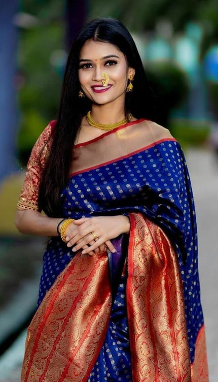 Glowing Royal Blue Soft Banarasi Silk Saree