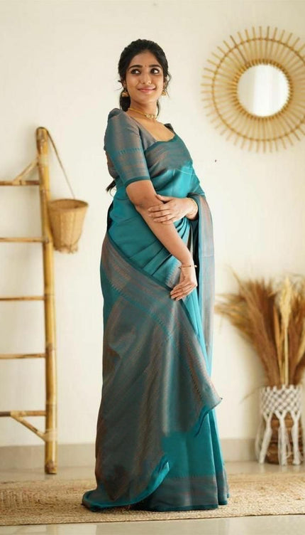 Brood Firozi Soft Silk Saree