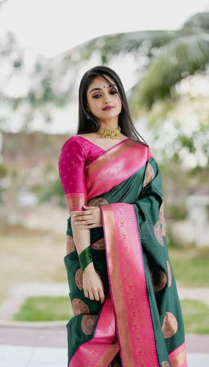 Green Lichi Silk Jacquard Work Saree