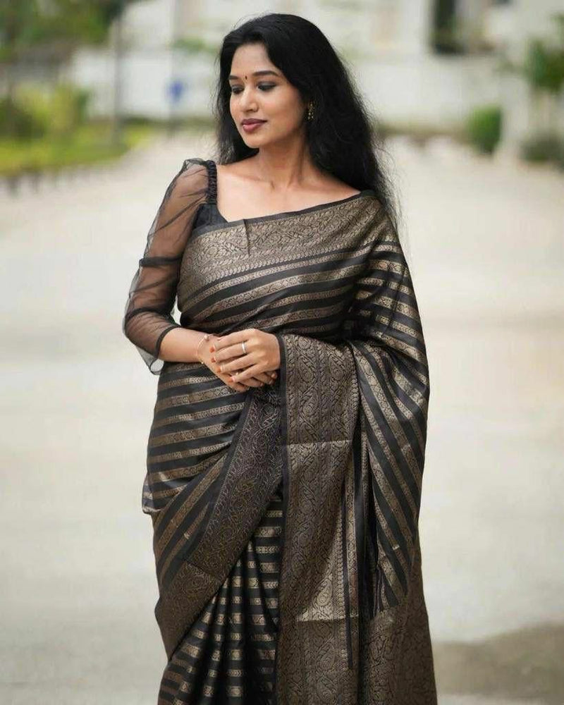 Excellent Black Soft Silk Saree
