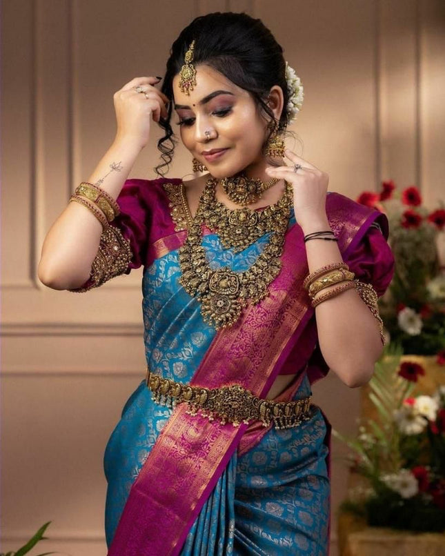 Desiring Firozi Soft Banarasi Silk Saree