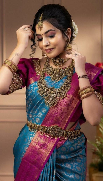 Desiring Firozi Soft Banarasi Silk Saree