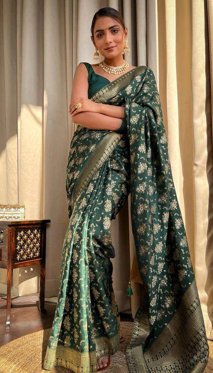Laita Green Banarasi Silk Saree