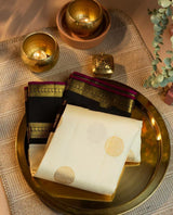 Valiba Reach Silk Cream White Color With Lovely Black Pallu Weaving Jacquard Bengali Saree